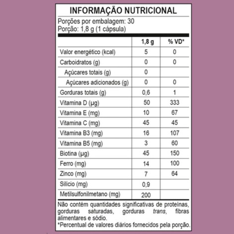 Suplemento Alimentar Nouve Silício D Cabelo Pele e Unha 30 Cápsulas