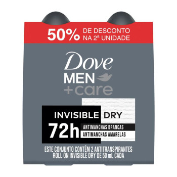 Kit Desodorante Antitranspirante Roll-On Dove Men + Care Invisible Dry Masculino 72h 2 unidades de 50ml cada