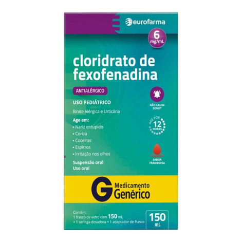Generico Eurofarma Cloridrato Fexofenadina 6Mg/Ml 150Ml+Seringa