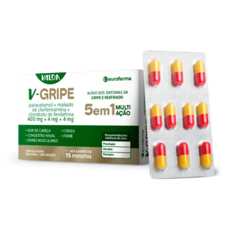 V-Gripe Valda Paracetamol 400mg+Clorfeniramina 4mg+Fenilefrina 4mg Eurofarma 10 cápsulas