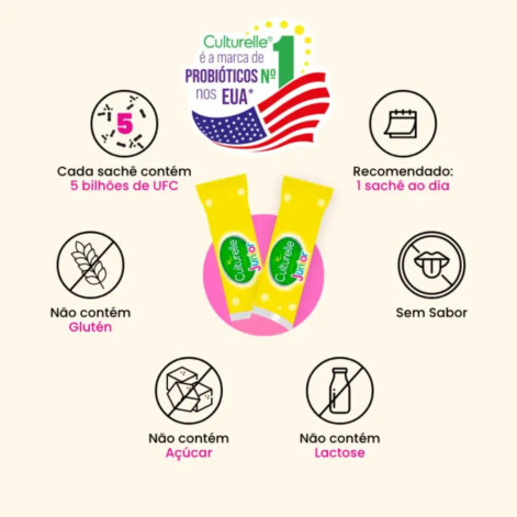 Probiótico Culturelle Junior com 6 sachês de 1,2g