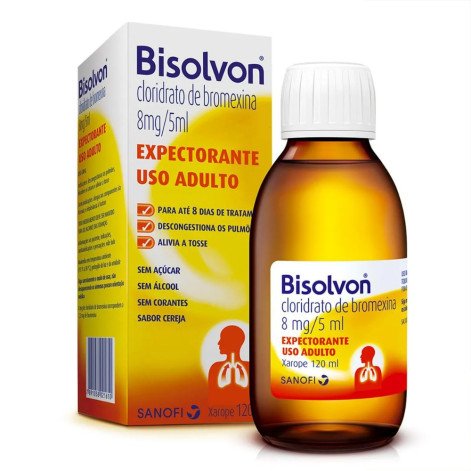 Bisolvon Cloridrato de Bromexina 8mg/5ml Xarope Expectorante Adulto Sabor Cereja 120ml