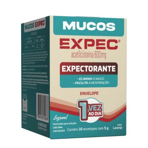 Mucos Expec Acetilcisteína 600mg Legrand Sabor Laranja 10 Envelopes de 5g Cada