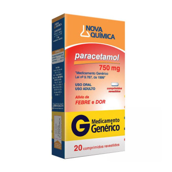 Paracetamol 750mg 20 Comprimidos Genérico Nova Química