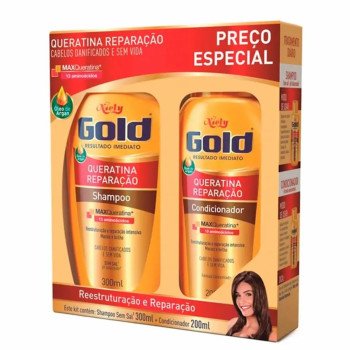 Kit Niely Gold Queratina Reparação Shampoo 300ml + Condicionador 200ml
