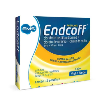 Endcoff 5mg + 50mg + 10mg Ems Mel e Limão 12 Pastilhas