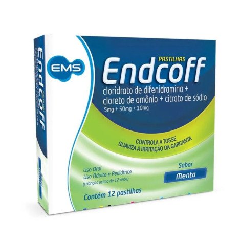 Endcoff 5mg + 50mg + 10mg Ems Menta 12 Pastilhas