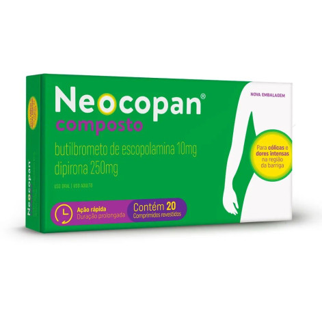 Neocopan Composto Brometo de N Butil Escopolamina 10mg + Dipirona Sódica 250mg 20 comprimidos