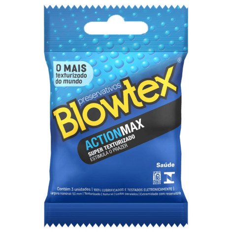 Camisinha Blowtex Action Max Lubrificado Texturizado Bolinhas 3 Unidades