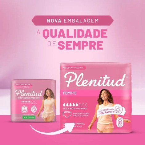 Roupa Íntima Plenitud Femme para Incontinência P/M 8 Unidades