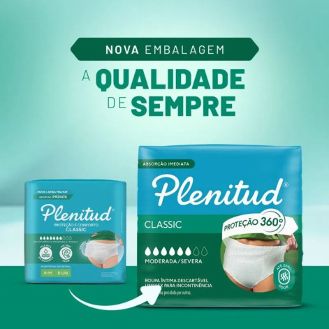 Roupa Íntima Descartável Plenitud Classic Intensa P/M 8 Unidades