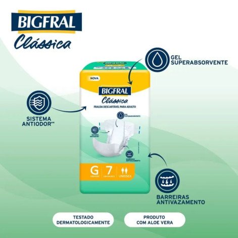 Fralda Adulto Bigfral Clássica G Unissex 7 unidades
