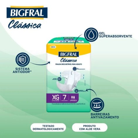 Fralda Adulto Bigfral Clássica XG Unissex 7 Unidades