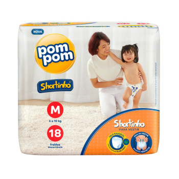 Fralda Descartável Infantil Shortinho Pom Pom M Pacote 18 Unidades