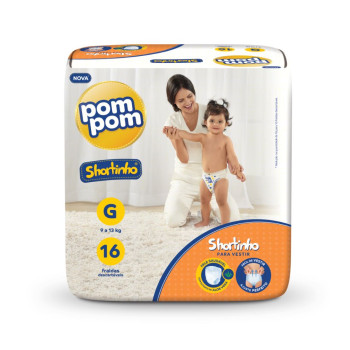 Fralda Descartável Infantil Shortinho Pom Pom G Pacote 16 Unidades