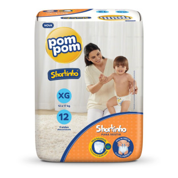 Fralda Descartável Infantil Shortinho Pom Pom XG Pacote 12 Unidades