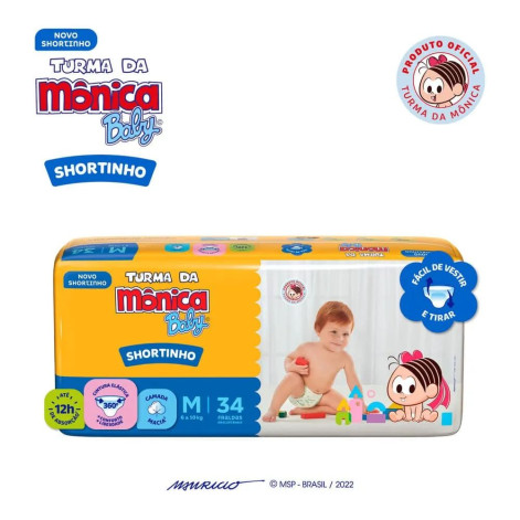 Fralda Infantil Turma Da Monica Baby Shortinho JB Tamanho M com 34 Unidades