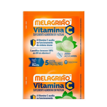 Pastilhas Melagrião Menta Vitamina c sem açúcar Com 5 Unidades