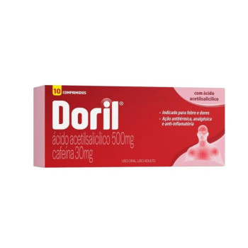 Doril Ácido Acetilsalicílico 500mg + Cafeína 30mg 10 comprimidos