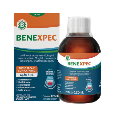 Benexpec Xarope 120ml Adulto e Pediátrico Sabor Framboesa Cosmed