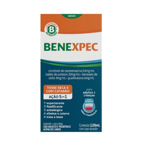 Benexpec Xarope 120ml Adulto e Pediátrico Sabor Framboesa Cosmed
