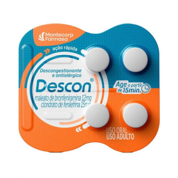 Descon Maleato de Bronfeniramina 12mg + Cloridrato de Fenilefrina 15mg 4 Comprimidos