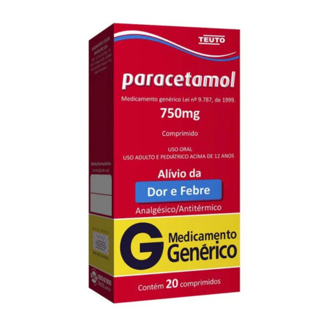 Genérico Paracetamol 750Mg C/20 Comp Teuto Bras