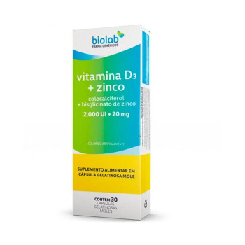 Vitamina D3 2.000UI + Zinco 20mg Biolab 30 cápsulas