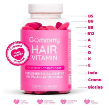 Suplemento Alimentar Gummy Hair Vitamin Tutti-Frutti - 60 unidades
