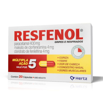 Resfenol Paracetamol 400mg + Cloridrato Fenillefrina 4mg + Maleato de Clorfeniramina 4mg 20 cápsulas