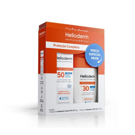 Kit Helioderm Protetor Solar Facial 3 em 1 Fps50 50g + Protetor Solar 2 em 1 Fps30 120ml