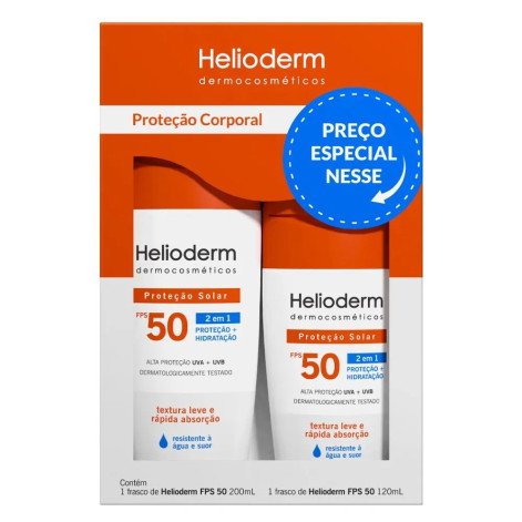 Kit Helioderm Protetor Solar Corporal 2 Em 1 Fps50 200ml +120ml