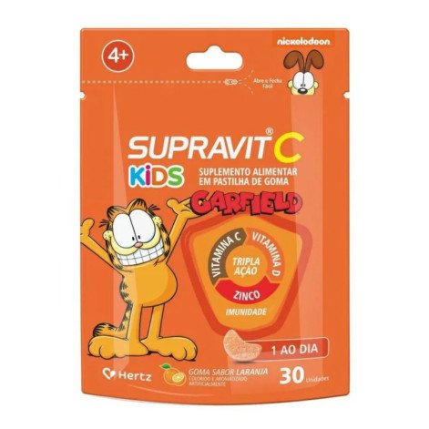 Suplemento Alimentar Supravit C Kids Tripla Ação Sabor Laranja Garfield 30 Gomas