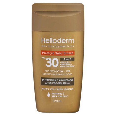 Protetor Solar Bronze Helioderm 3 Em 1 Efeito Dourado Fps30 120ml