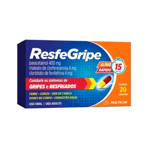 Resfegripe Paracetamol 400mg + Cloridrato Fenillefrina 4mg + Maleato de Clorfeniramina 4mg 20 cápsulas