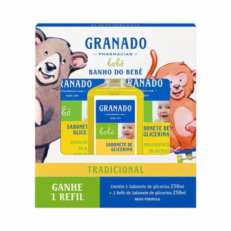 Kit Sabonete Líquido Granado Bebê Tradicional 250ml +2 Refis