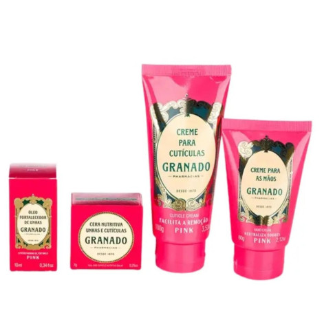 Kit Pink Spa Das Mãos Granado (Creme Cutículas 100G + 1 Creme Mãos 60G + 1 Cera Nutritiva 7G + 1 Óleo Fort. Unha 10Ml)