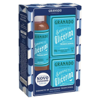 Kit Granado Glicerina Tradicional 1 Sabonete Liquído 120ml + 2 Sabonetes em Barra 90g cada