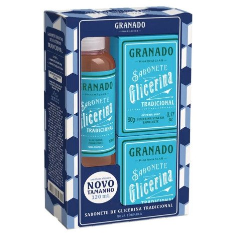 Kit Granado Glicerina Tradicional 1 Sabonete Liquído 120ml + 2 Sabonetes em Barra 90g cada