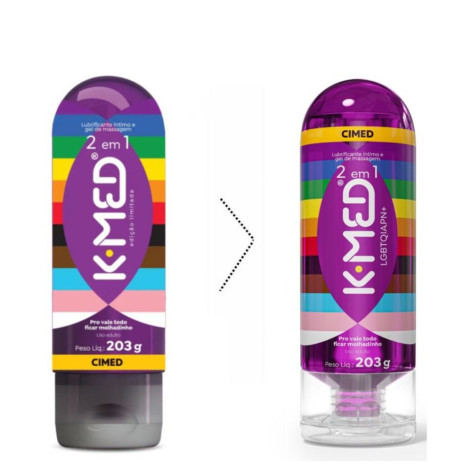Lubrificante Íntimo e Gel de Massagem K-Med 2 Em 1 LGBT+ 203g