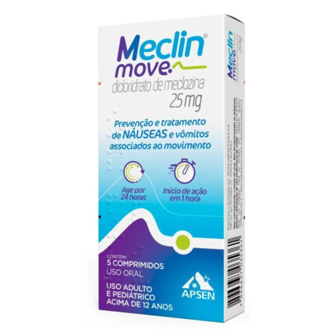 Meclin Move Dicloridrato de Meclozina Monoidratado 25mg 5 Comprimidos Apsen