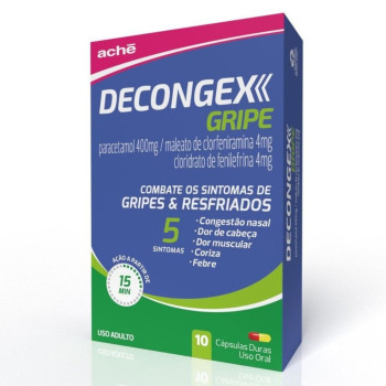 Decongex Gripe Paracetamol 400mg + Maleato de Clorfeniramina 4mg + Cloridrato de Fenilefrina 4mg 10 cápsulas