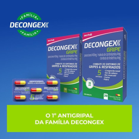 Decongex Gripe Paracetamol 400mg + Maleato de Clorfeniramina 4mg + Cloridrato de Fenilefrina 4mg 10 cápsulas