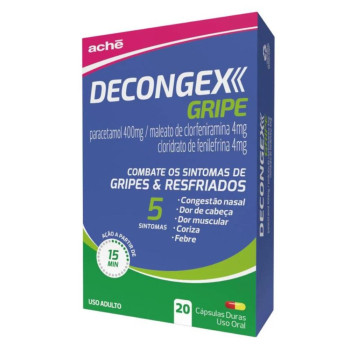 Decongex Gripe Paracetamol 400 mg + Maleato de Clorfeniramina 4 mg + Cloridrato de Fenilefrina 4 mg Cápsula Dura 20 Comprimidos