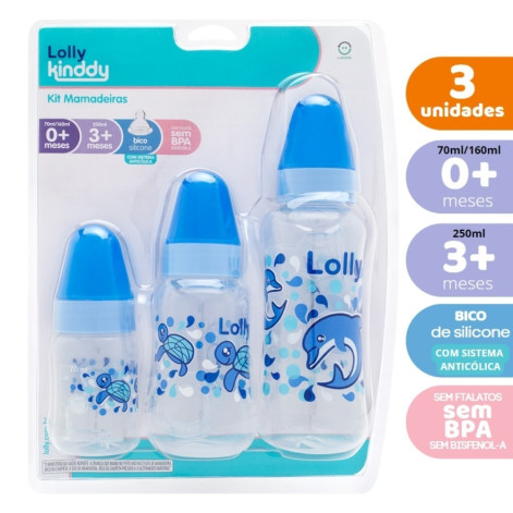 Kit de Mamadeiras Lolly Kinddy Oceano Ortodôntico Azul
