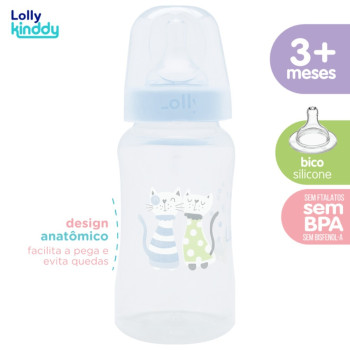 Mamadeira Lolly Big Zoo Bico Silicone Redondo Azul 330ml