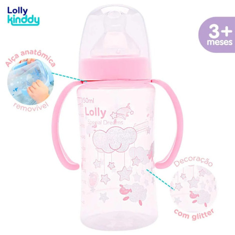 Mamadeira Lolly Big Dreams com Alça Rosa 350ml 1 unidade