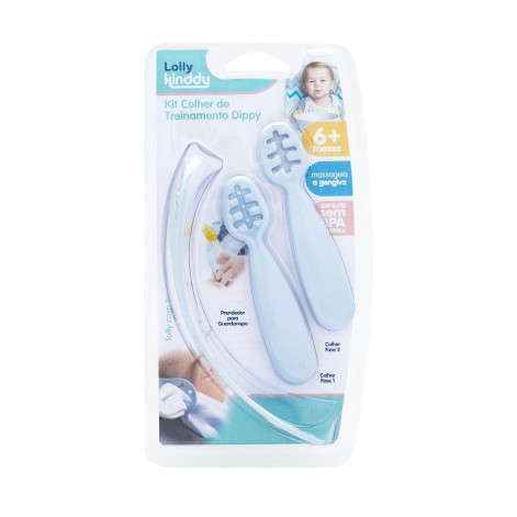Kit Colher de Treinamento Dippy Lolly Kinddy Azul