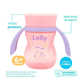 Copo 360° Lolly de Treinamento Oceano com Alça Rosa 250ml