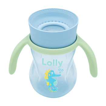Copo Infantil com Alca Lolly Kindy 360° Oceano Azul 250ml